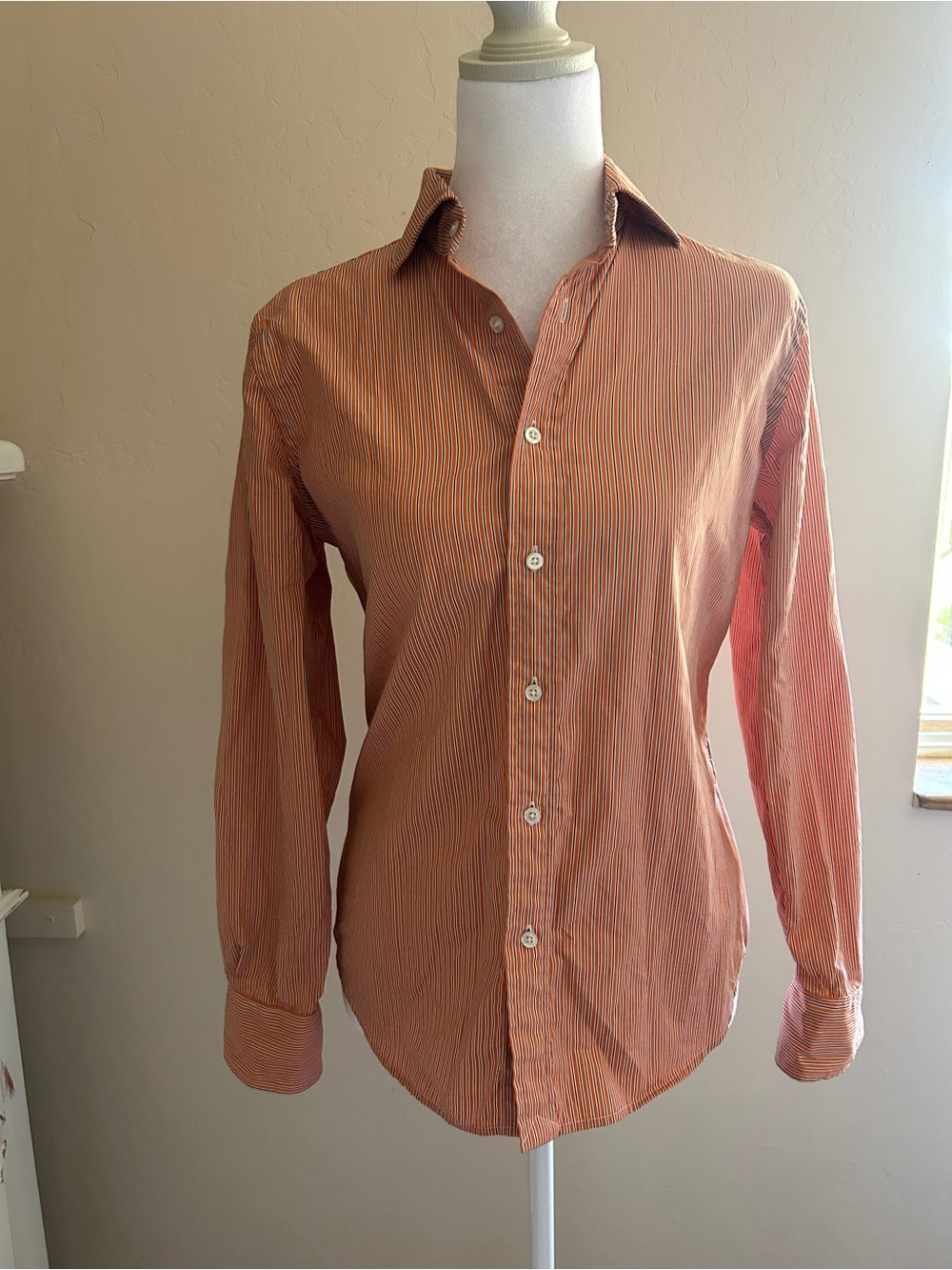 Ralph Lauren Slim Fit Long-Sleeve Orange Stripe Button-Down Shirt